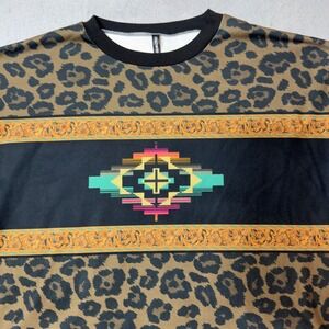 Crazy Train Leopard Aztec Graphic Top Brown Black Western Long Sleeve 2XL